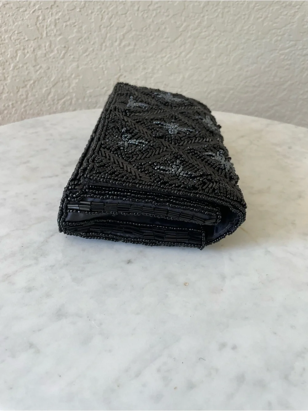 Vintage Black Hand Beaded Clutch Geometric Seed Bead Evening Bag